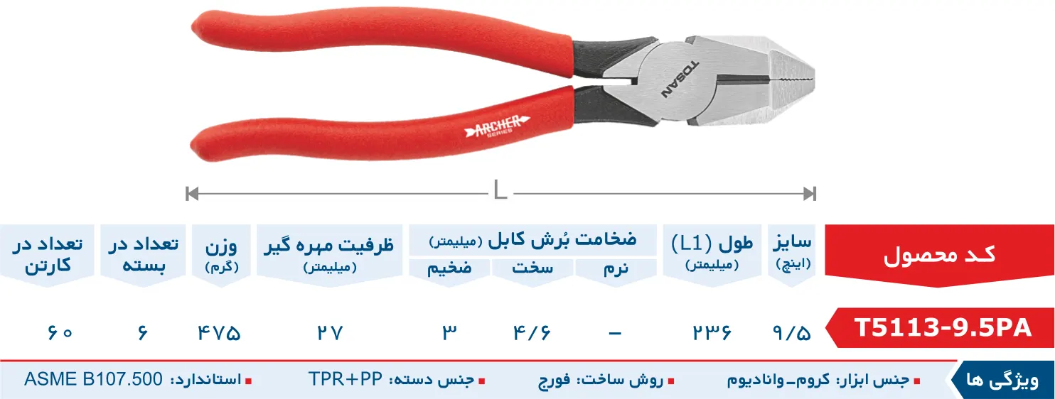 انبردست صنعتی 8.5 اینچ سری آرچر انبردست صنعتی 8.5 اینچ سری آرچر توسن