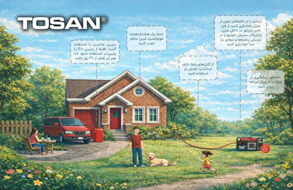 راهنمای استفاده از ژنراتور بنزینی، قرار دادن ژنراتور در مکان مناسب و ایمن